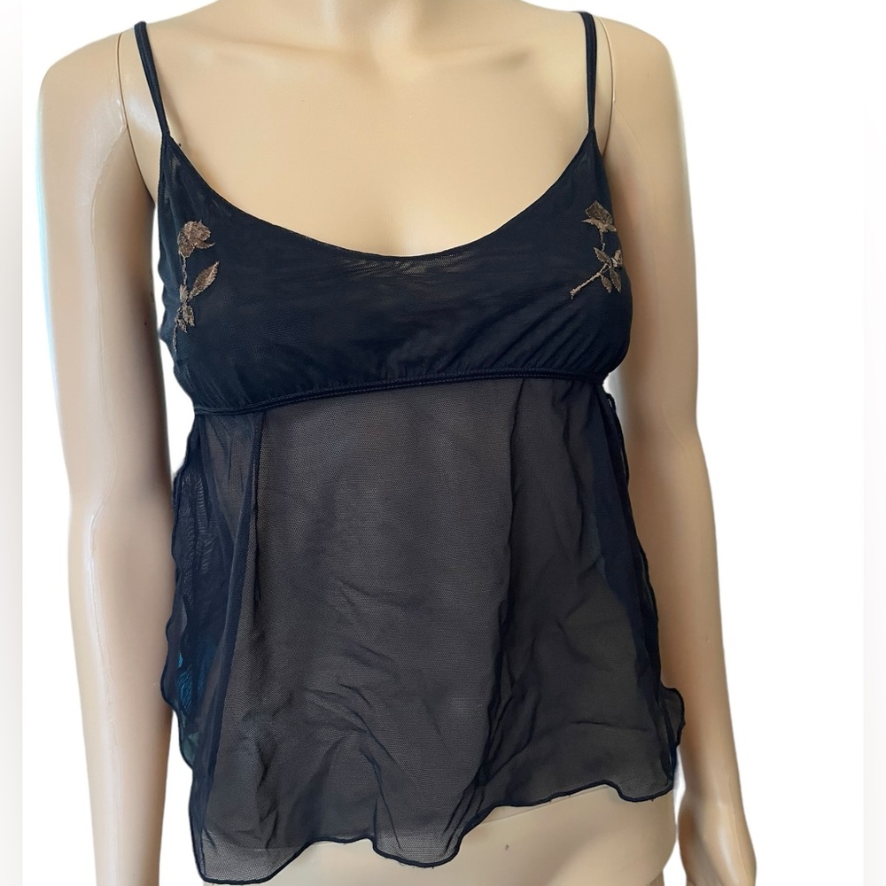 Besame Black Sheer Goth Whimsygoth Witch Romantic Embroidered Rose Lingerie Cami